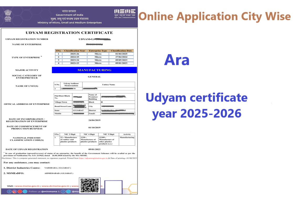 Ara  Udyam Certificate Year 2025-2026